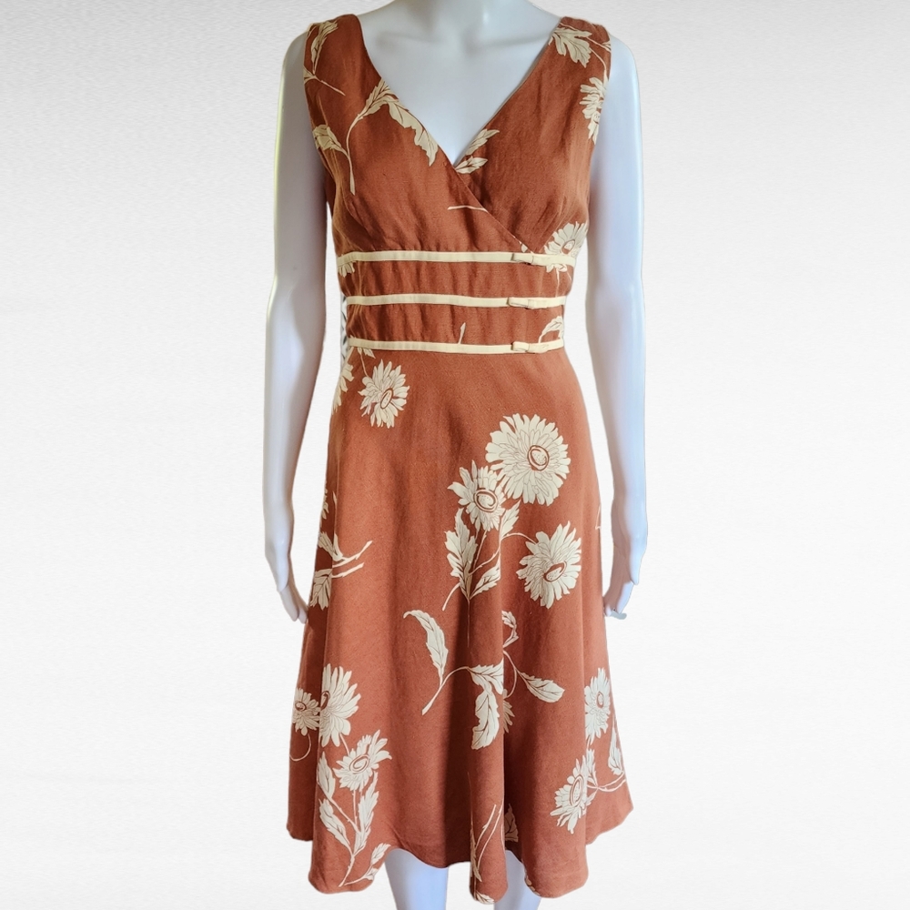 Adrianna Papell Rust & Cream Floral Sleeveless Midi Dress